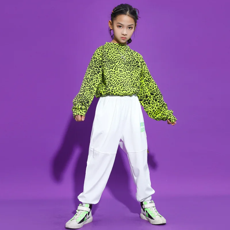 

Kid Hip Hop Clothing Leopard Crop Top Long Sleeve T Shirt Tactical Cargo Pants for Girls Boys Jazz Dance Costume Clothes Wear