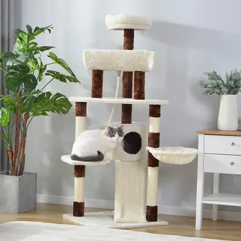 

Pet Cats Tree Cats Multi-Level Tower House Condo Entertainment Playground Scratching Post Climbing Tree Stable Furniture for Cat