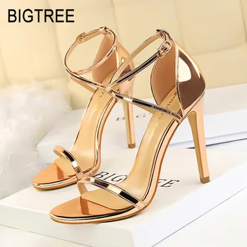 

BIGTREE 2019 Women Sandals High Heels Women Shoes Sexy Pumps Women Wedding Shoes Fashion Women Office Shoes Silver Party Shoes
