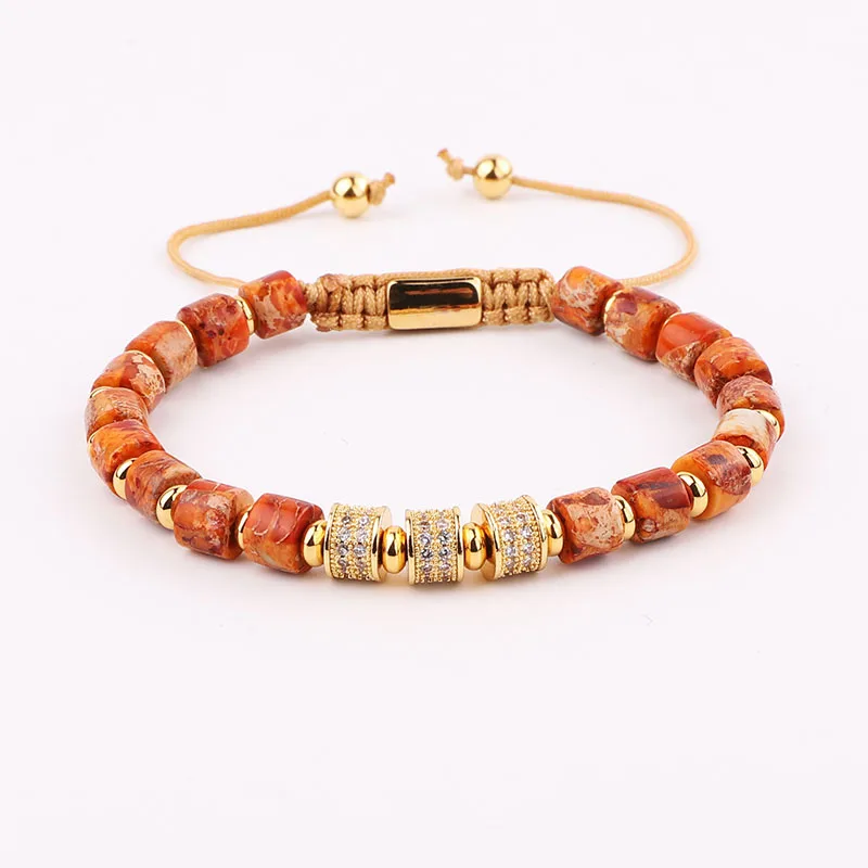 New Fashion Women Bracelet Natural Stone Orange Imperial Jasper CZ Pave Charm Macrame Bracelet Women Men - Image 6