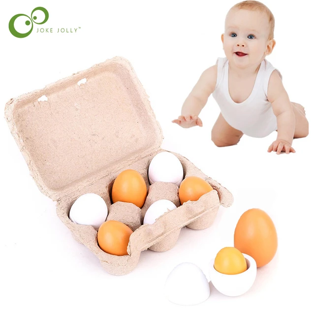6 pezzi uova bambino bambini finta gioca giocattolo educativo prescolare  uova di legno tuorlo cucina cucinare