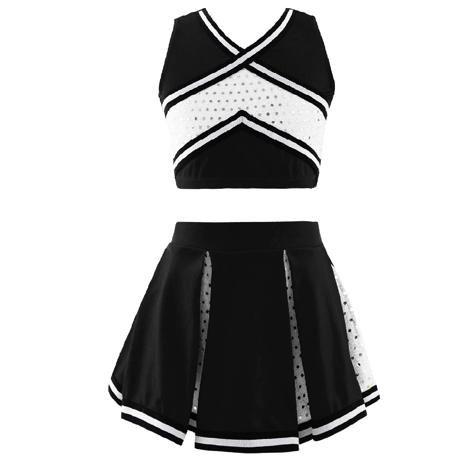 Kids Girls Cheerleader Uniform Cheerleading Costume Schoolgirls Cheer Dance Clothes Set Top + Skirt Children Cheerlead Dancewear