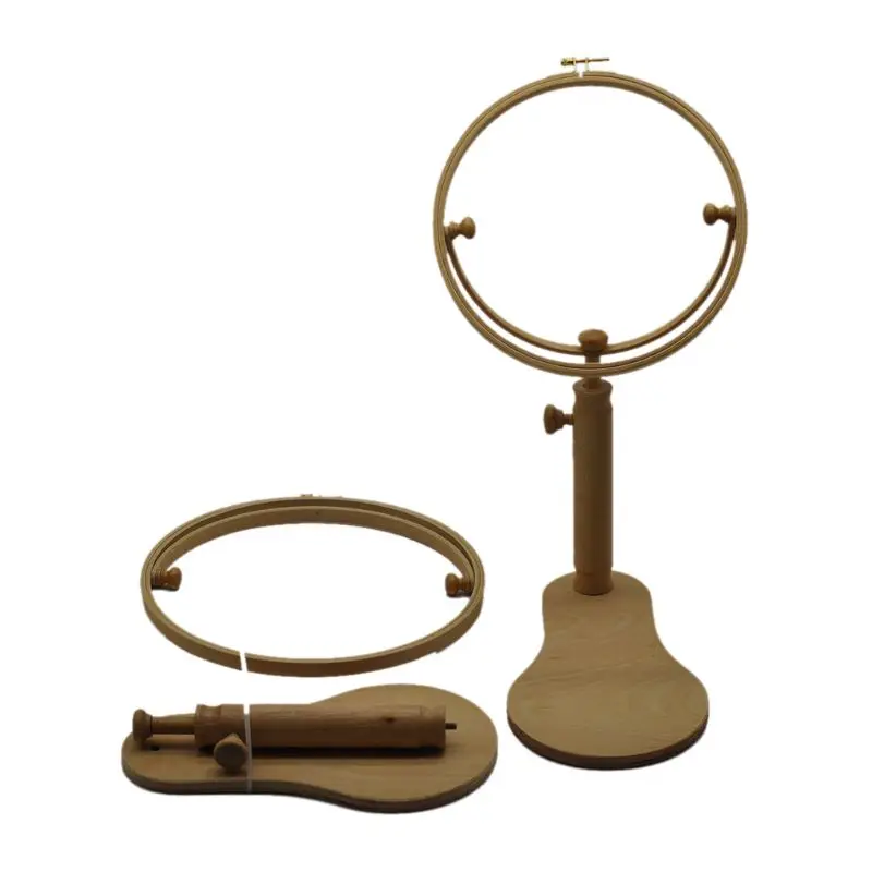 24cm Round Wooden Embroidery Hoop Frame Stand Rack Holder Cross-stitch Rotatable Adjustable Craft DIY Tools Sewing Accessories