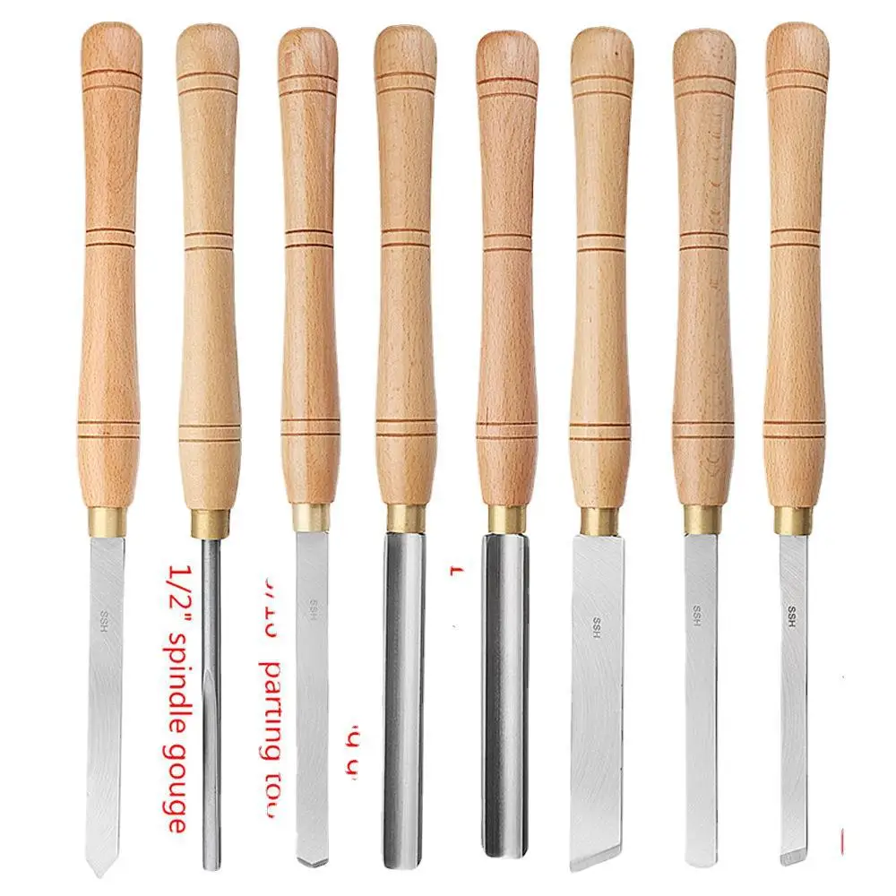 High-speed steel turning tool High-grade 8PCS beech wood handle woodworking tool Round knife Engraving chisel