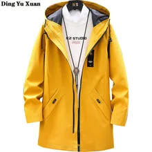 Mens Long Hooded Trench Coat Masculino 2020 Spring Autumn Men Black Grey Yellow Blue Trenchcoat Korean Casual Menteau Homme Mens Long Hooded Trench Coat Masculino 2020 Spring Autumn Men Black Grey Yellow Blue Trenchcoat Korean Casual Menteau Homme
