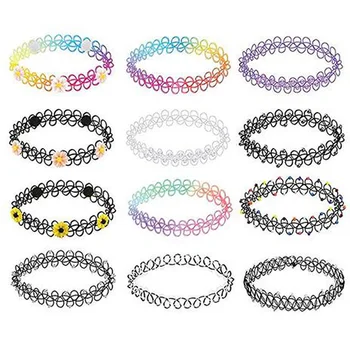 

12Pcs New Fashion Black Stretch Choker Necklace Elastic Chocker for Women's Gothic necklace