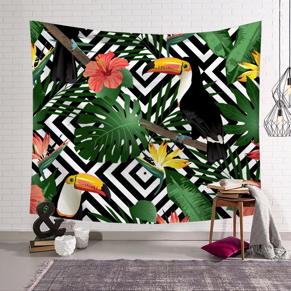 Customized Tropical Plant Floral Tapestry Wall Hanging Stripe Carpet Bed Sheet Photo Background Props Table Cloth Mats Dropship