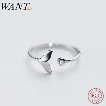 

WANTME Real 100% 925 Sterling Silver Opening Adjustable Whale Tail Pave Crystal Zircon Rings for Women Femme Party Fine Jewelry
