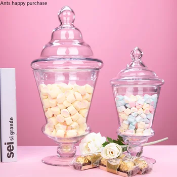 

European High Foot Glass Candy Jar Kitchen Storage Jar with Lid Thicken Transparent Vessel Storage Tank Dessert Table Decoration