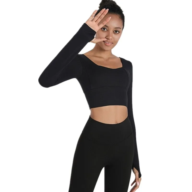 Softlyzero™ Plush Cold Shoulder Plicated Long Sleeve Thumb Hole Cropped  Yoga Sports Top
