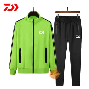 

Daiwa Spring Autumn Fishing Suit Cotton Outdoor Camping Hiking Sport Set Striped Hooded Clothes Fishing Jacket Pants Suit L-8XL