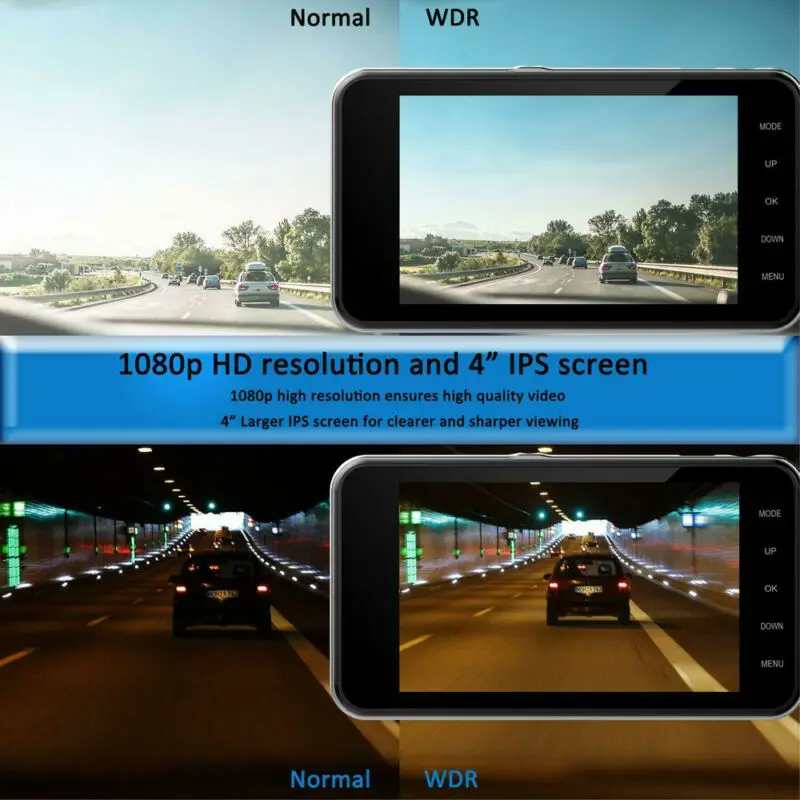 " 1080P двойной объектив Автомобильный видеорегистратор Передняя и задняя камера с записью видео 170 °