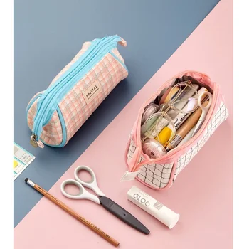 

Angoo Swallow Tail Pen bag Pencil case, Vintage Stripe Dots Plaid Canvas Storage Pouch Hand Bag Stationery School Student F525
