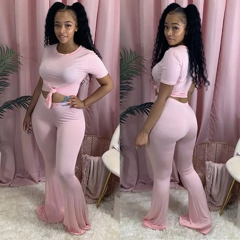 

Sexy Club Party Bandage Women Set Two Piece Set Tracksuit Bodysuit Wide Leg Flare Pants Suit Fitness Outfit Matching Set