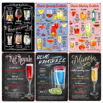 Cartel clásico de cócteles para hombre, carteles de hojalata, Bar Vintage, decoración del hogar, Gin Whisky, Vodka, Tequila, arte de pared, cartel de cueva para hombre N365