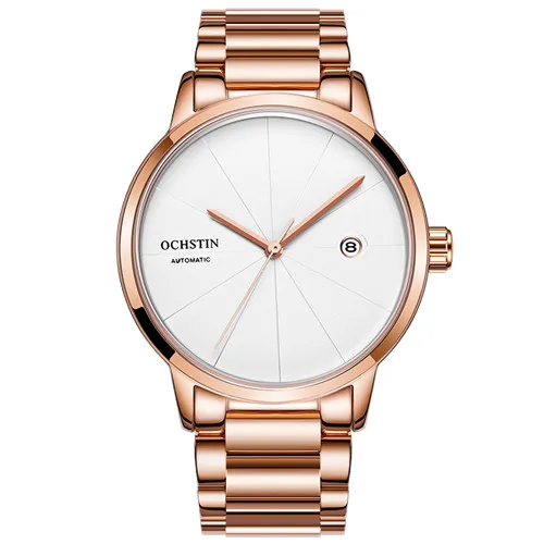rose gold white OCHSTIN Роскошные автоматические механические часы, мужские модные часы из розового золота, полностью из нержавеющей стали, модные деловые мужские наручные часы - Цвет: rose gold white