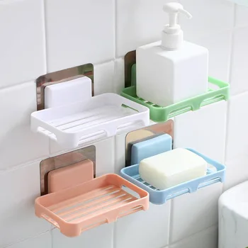 

4Pcs Soap Dishes Wall-mounted Punch Free Soap Bar Holder with Durable Drainage Design Soap Box for Bathroom Kitchen Tool
