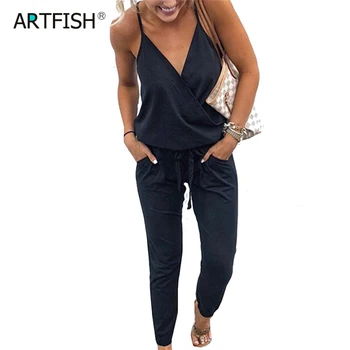

New Summer Overalls Sexy V-neck Spaghetti Strap Women Jumpsuits Solid Slim Pocket Fit Solid Rompers Party Casual Plus Size GV039