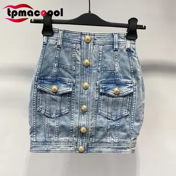 

Tpmaccool luxury designer 2020 Spring Summer New Heavy Industry Metal Buckle Denim mini Skirt Skirt Bag Hip Skirts womens Female