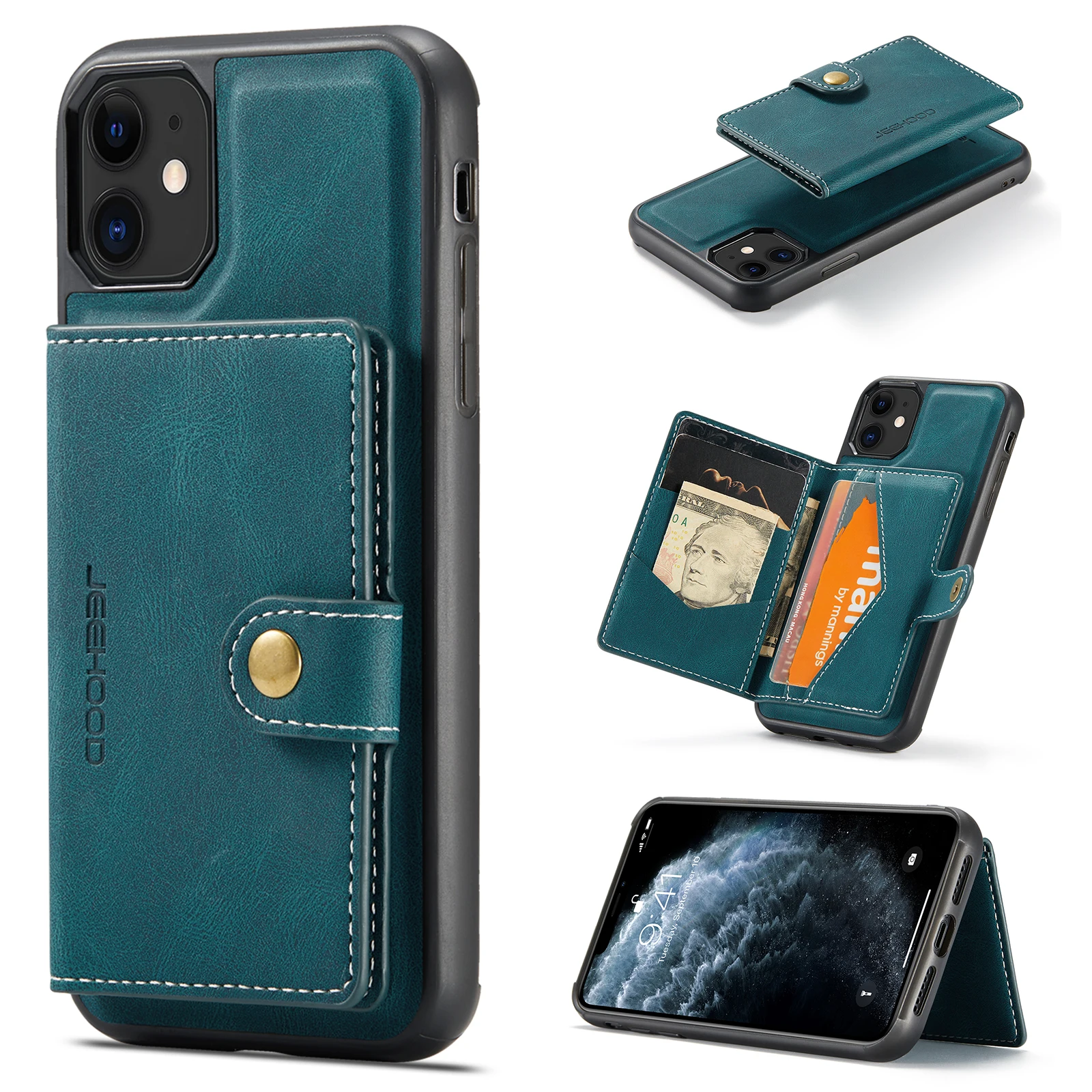 Кожаный чехол Fudna для iPhone 12 Роскошный кошелек Pro Max флип-сумка карт магнитный