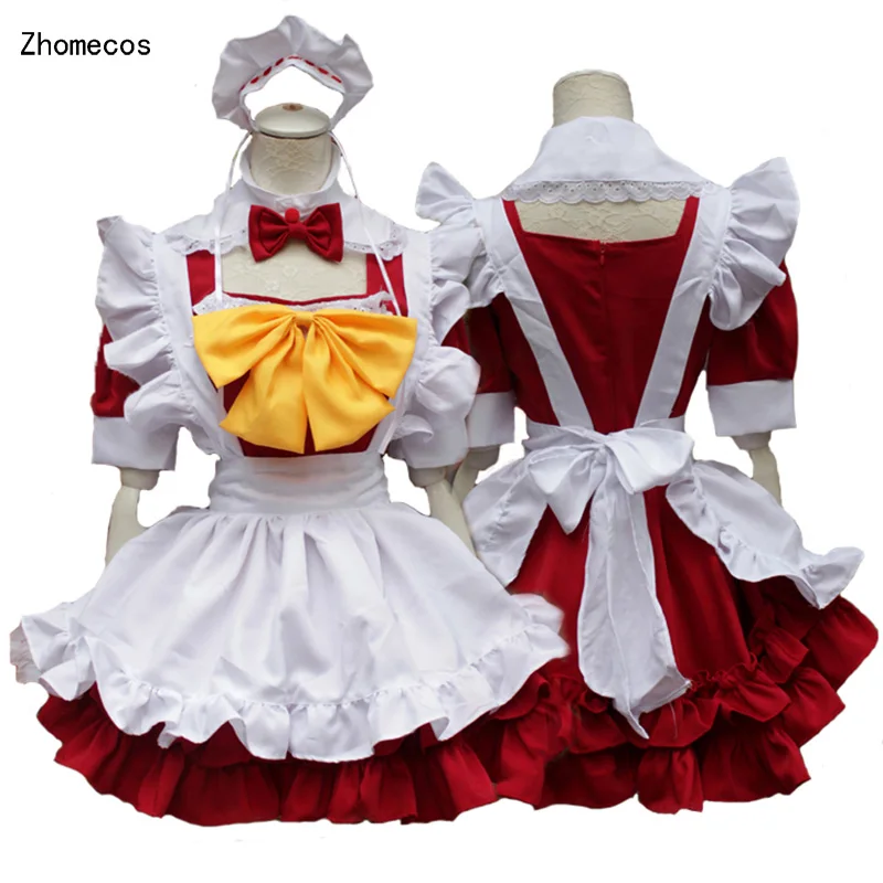 Zhomecos Red Lolita Maid Costumes Woman Girls Cute Dress Cosplay Waitress Party Amine |