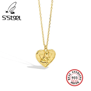 

S'STEEL Heart Necklaces 925 Sterling Silver Gift For Women Korean Simple Love Angel Gold Pendants Necklace Cadena Plata Jewelry