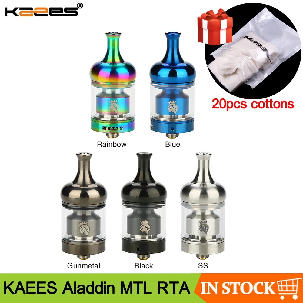 

Original KAEES Aladdin MTL RTA Tank 22mm Diameter 2ml 4ml Capacity Quick lock system Rebuildable Tank Atomizer For 510 Thread