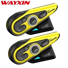 WAYXIN 2 Sets 1200M Helmet Intercom Motorcycle Intercom Helmets Wireless Bluetooth 5.0 FM Radio 2 Rides Headset Interphone R15