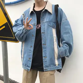 

Autumn New Denim Jacket Men Fashion Wash Hit Color Cotton Denim Jacket Man Streetwear Wild Hip Hop Loose Bomber Jacket M-2XL