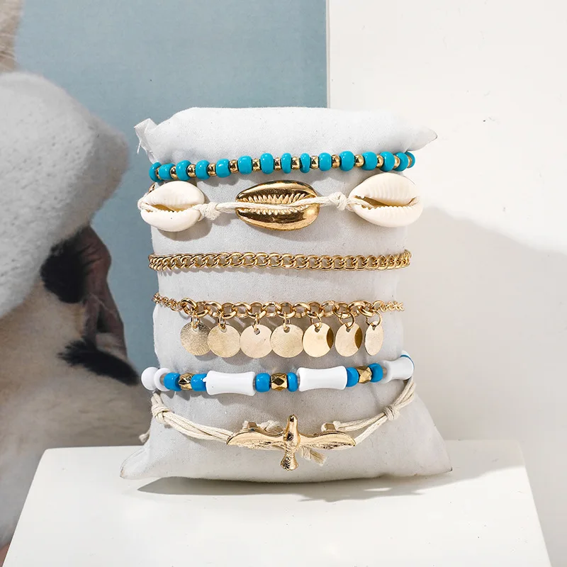Bohemian Beaded Ankle Bracelets Set Multilayer SEAGULL Shell Tag Tassel Charm Bracelets Women Anklet Foot Jewelry Gift 6Pcs Bohemian Beaded Ankle Bracelets Set Multilayer SEAGULL Shell Tag Tassel Charm Bracelets Women Anklet Foot Jewelry Gift 6Pcs