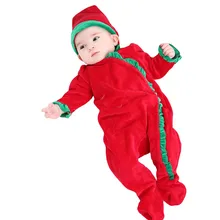 Рождественский комбинезон с длинными рукавами для малышей, Одежда для новорожденных и малышей, однотонный комбинезон с оборками для маленьких мальчиков и девочек, комбинезон+ шапочка, комплект одежды,# Y1