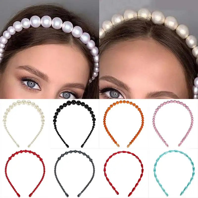 

2019 New Arrival 1PC Gifts Headband Bezel for Girls Candy Color Hair Hoop High Quality Crystal Elegant Girls Big Pearls Hot Sale