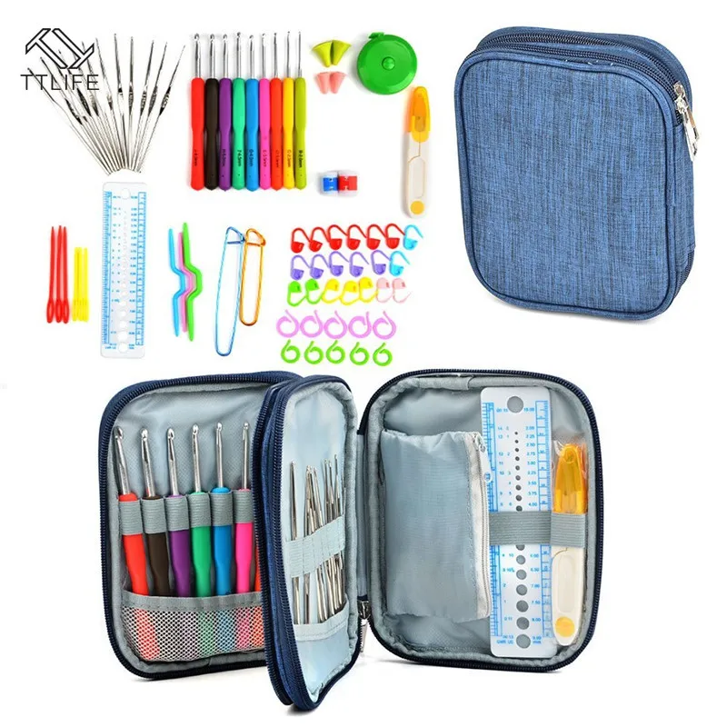 

TTLIFE 72pcs Mix 21 Sizes Crochet Hooks Knitting Soft Handle Yarn Weave Knitting Needles Crochet Hooks Kit Sewing Accessories