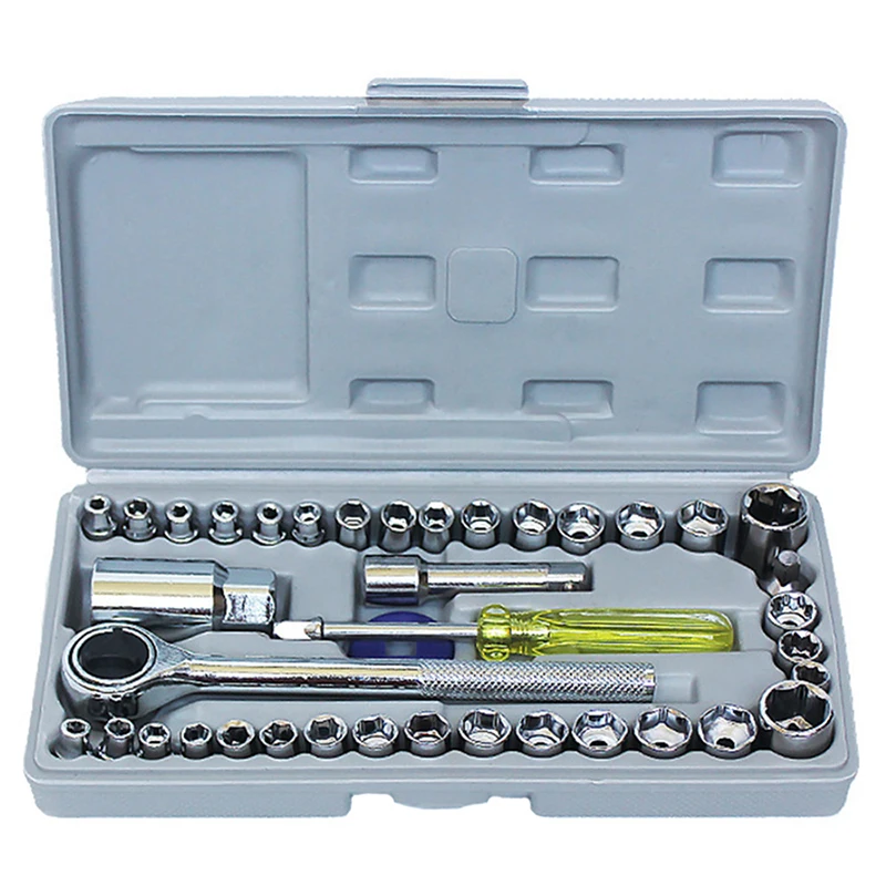 

SPWEPRP 40 Pcs Socket Spanners Set Car Motorcycle Repair Tool Ratchet Set Torque Wrench Combination Kit Key Vanadium Steel