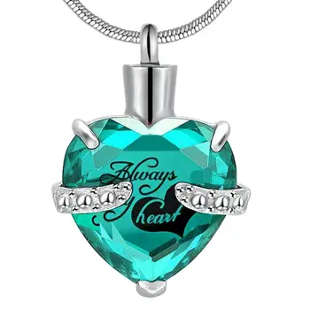 

Stainless Steel Always in my heart Locket cremation memorial ashes urn birthstone necklace jewelry keepsake pendant
