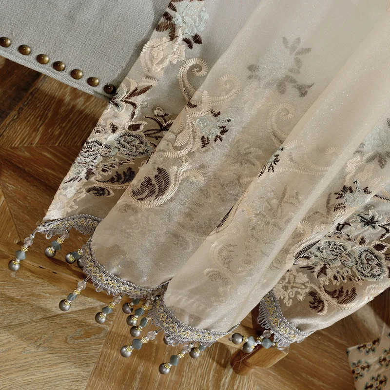 European Pastoral Jacquard Shade Curtains for Living Dining Room Bedroom - Цвет: Gray Tulle