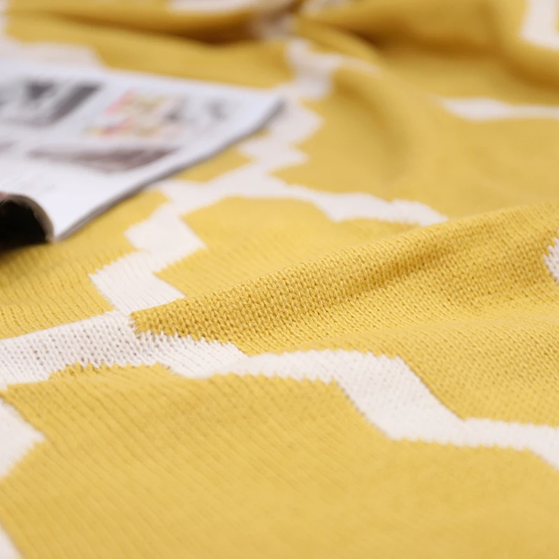 Плед Battilo Мягкий трикотажный с геометрическим рисунком 50 Ш x 60 л горчичный|knit throw