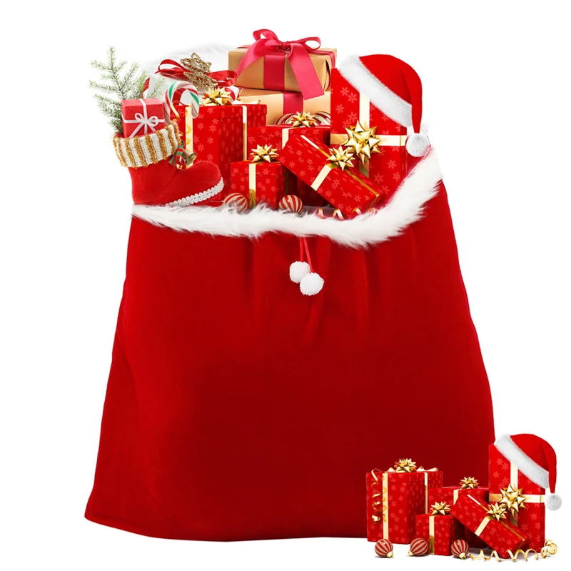 

Red Christmas Candy Bag 68.5x78.5cm Fleece Santa Sack Drawstring Gift Bags Xmas Tree Home Decor Gifts Holders
