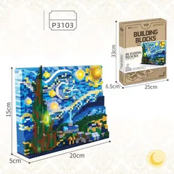 Peinture de van Gogh, célèbre dans le monde, bloc de diamant micro, jouets de nanobrics hollandais, la collection de la nuit étoilée, brique avec lumière 