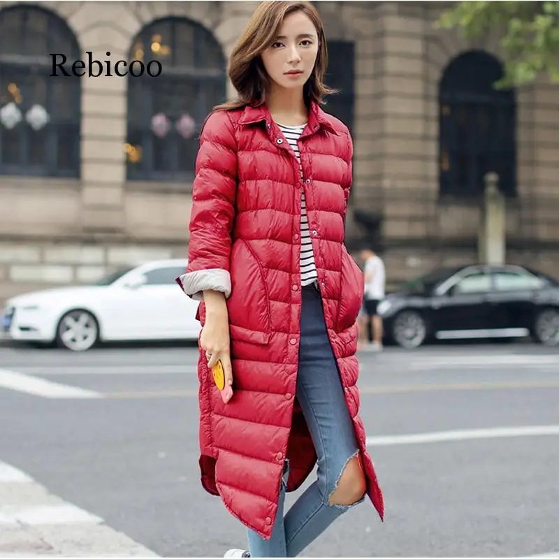 

Woman Winter Padded Warm Coat Ultra Light Duck Down Jacket Long Female Overcoat Slim Solid Jackets Winter Coat Portable Parkas