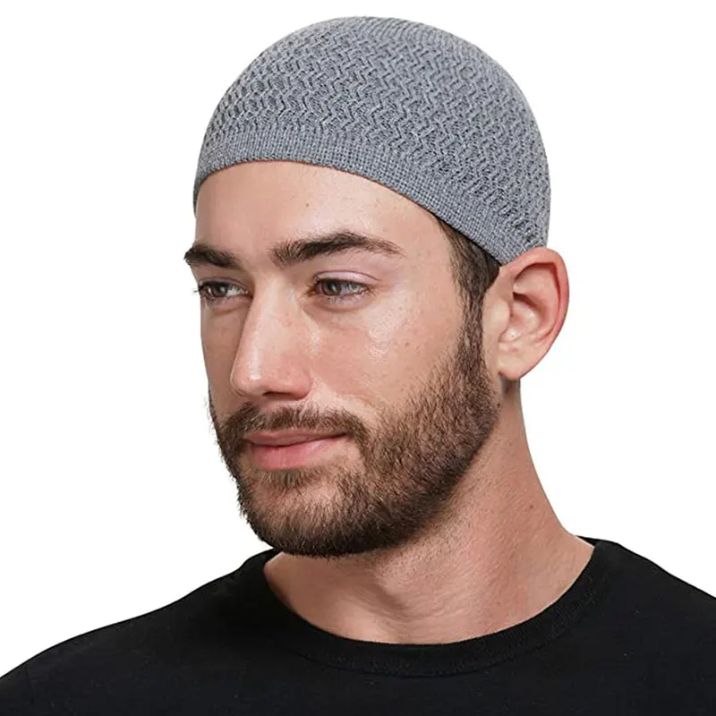 Casual Knitted Muslim Men Prayer Hats Winter Warm Male Beanies Cap