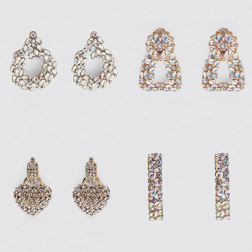 

Ztech ZA Shine Crystal Drop Earrings for Women Geometric Rhinestone Big Bling Statement Earrings Wedding Bridal New Jewelry