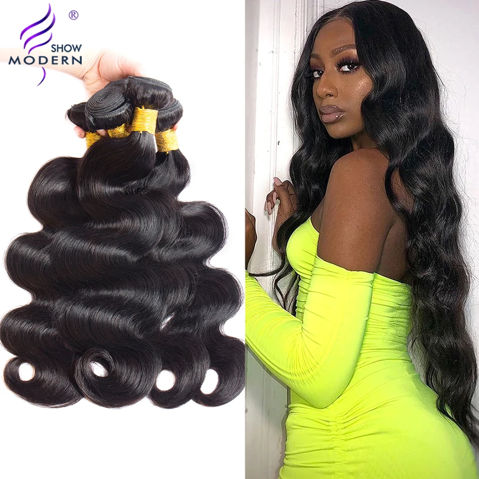 Brazilian Body Wave Bundles 1 3 4 pcs 28 Inch Deal 100% Non-remy Human Hair Weave Natural Color Modern Show | Шиньоны и парики