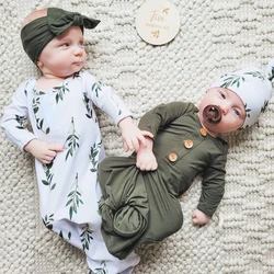 2PCS Baby Sleeping Bag for New Born Blanket Hat Cotton Newborn Photography Props Baby Swaddle Wrap Envelope Cocoon Gift 0-6M