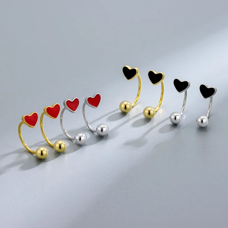 

S925 Sterling Silver Love Heart Enamel Earrings Screw Back Gold For Fashion Women Popular X'mas Jewelry Gifts Birthday New Year