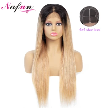 

Ombre Human Hair wigs 1B 27 Brazilian Straight Lace Closure Wigs For Women Honey Blonde Color 4x4 Lace Wig Remy Wig 150% Density