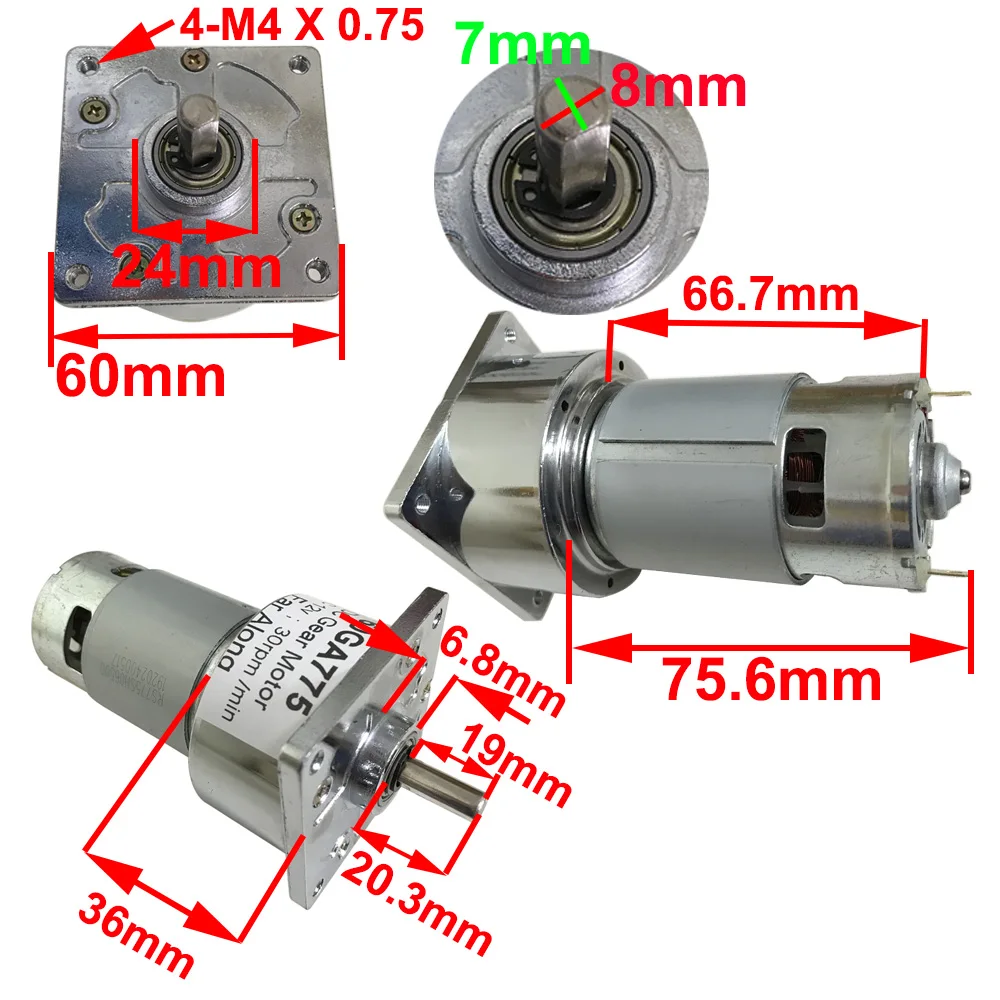 Мощный 60GA775 микро постоянный магнит с высоким крутящим моментом 24 В DC мотор-редуктор 12 вольт медленная низкая скорость 5-500 об/мин регулируемая скорость обратный