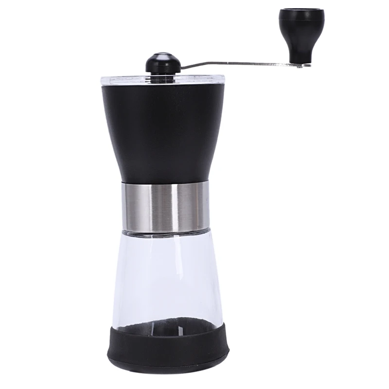 

Manual Coffee Mill Grinder With Ceramic Burrs, One Clear Glass Jars 5.5 Oz Each, Stainless Steel Handle,Suitable For Camping And