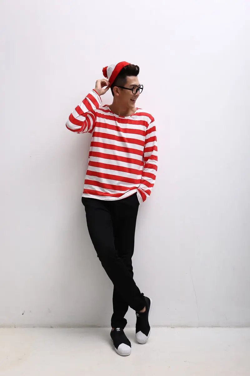 Adult Men s Хэллоуин COS Smart Wally Where's Wally Play вечерние костюмы для мужчин - Цвет: Adult Men s