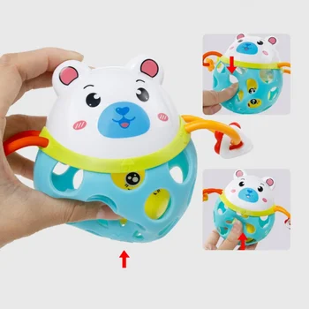 

Safety Infant Baby Boys Girls Soft Plastic Hollow Rattle Cute Cartoon Bear Tiger Frog Shape Teethers Ball Educational Toy Gift